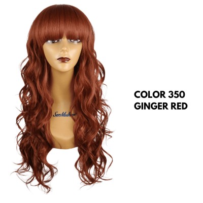 Ser Mulher Chiara Wig Colore 350 Ginger Red, parrucca in termofibra, capelli mossi con frangia - 206 gr