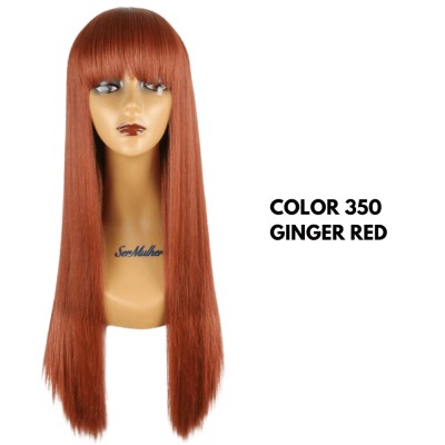 Ser Mulher Miriam Wig Colore 350 Ginger Red, parrucca in termofibra, capelli lisci lunghi con frangia - 280 gr