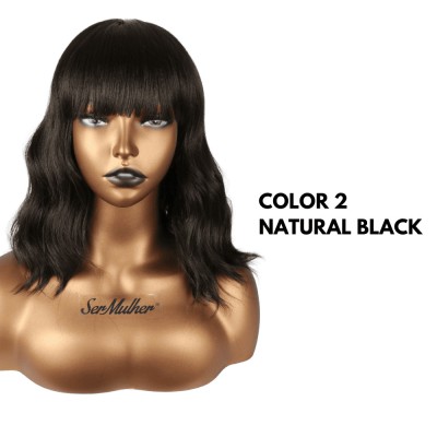 Ser Mulher Fabiana Wig Colore 2 Natural Black, parrucca in termofibra, capelli mossi con frangia, lunghezza media - 170 gr