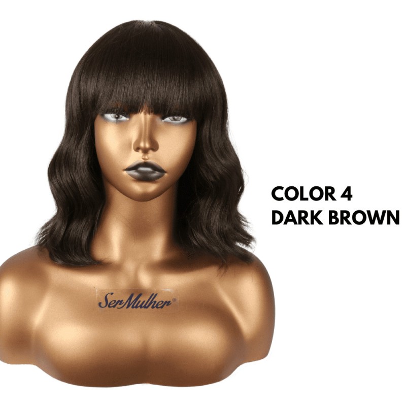 Ser Mulher Fabiana Wig Colore 4 Dark Brown, parrucca in termofibra, capelli mossi con frangia, lunghezza media - 170 gr