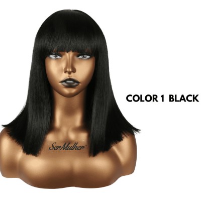 Ser Mulher Mila Wig Colore 1 Black, parrucca in termofibra, capelli lisci con frangia, lunghezza media - 150 gr