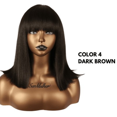 Ser Mulher Mila Wig Colore 4 Dark Brown, parrucca in termofibra, capelli lisci con frangia, lunghezza media - 150 gr