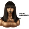 Ser Mulher Mila Wig Colore 4 Dark Brown, parrucca in termofibra, capelli lisci con frangia, lunghezza media - 150 gr