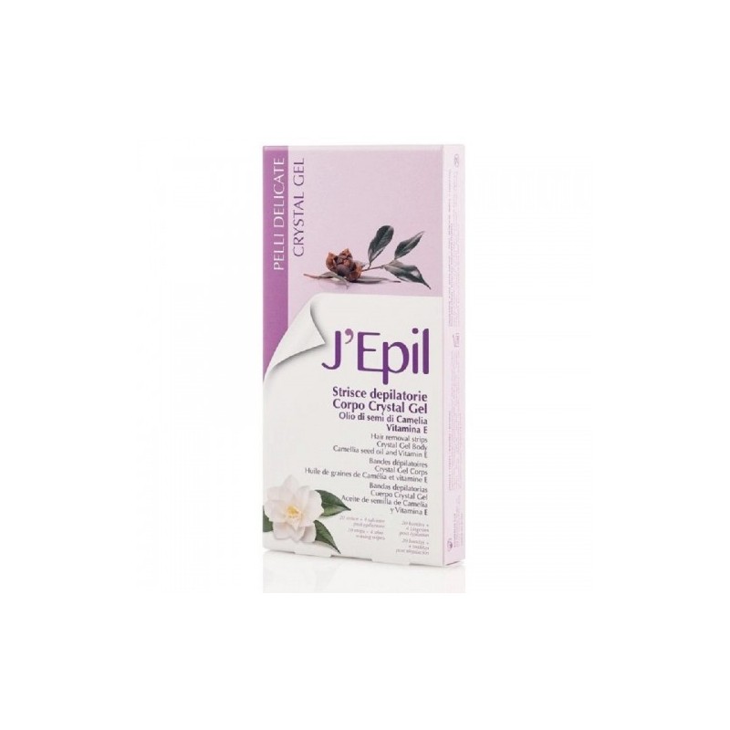 Xanitalia - J'Epil 20 strisce depilatorie già imbevute per pelli delicate con Olio di semi di Camelia e Vitamina E