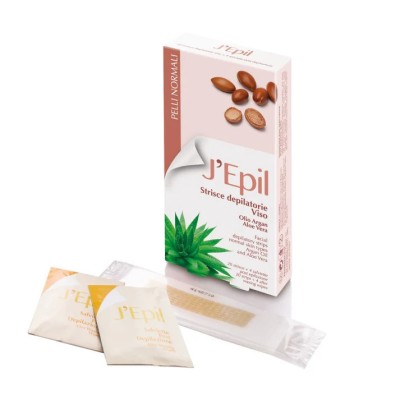 Xanitalia - J'Epil 20 Strisce depilatorie viso già imbevute per tutti i tipi pelle Argan e Aloe + 4 salviettine post epilazione