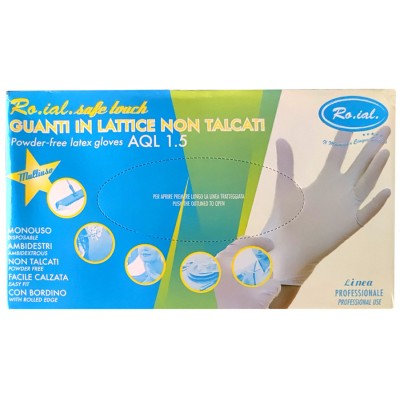 Roial guanti bianchi in lattice non talcati "Safe Touch" - 100 pz
MISURA "M"
