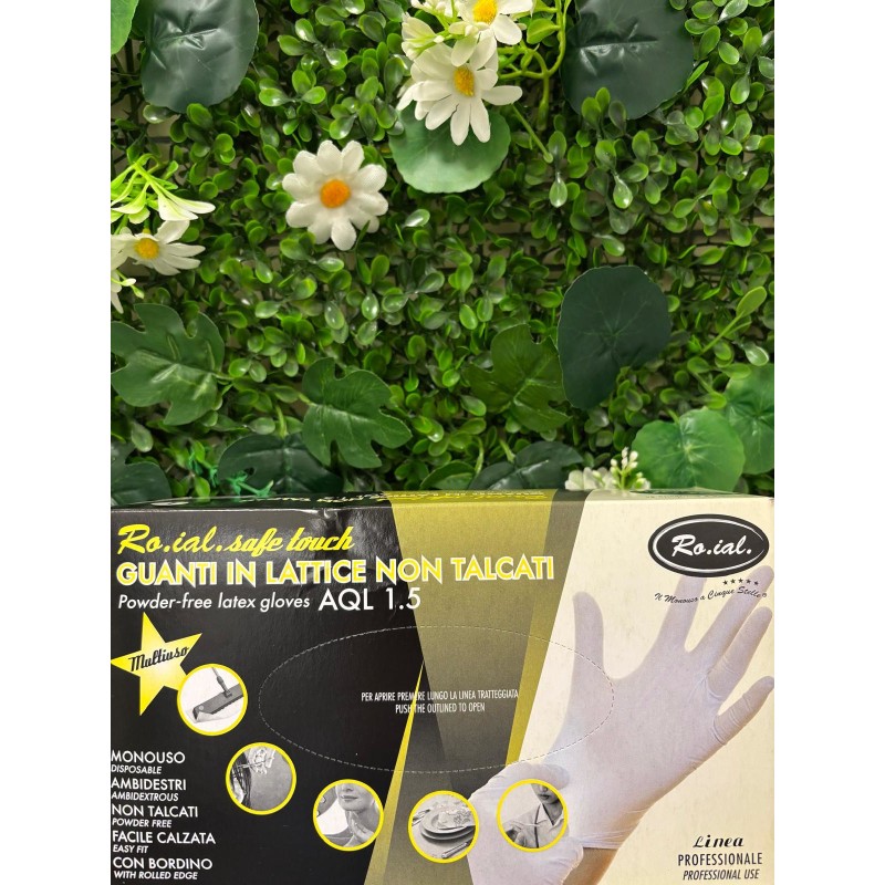Roial - guanti bianchi in lattice non talcati "Safe touch" 100 pezzi
MISURA "L"