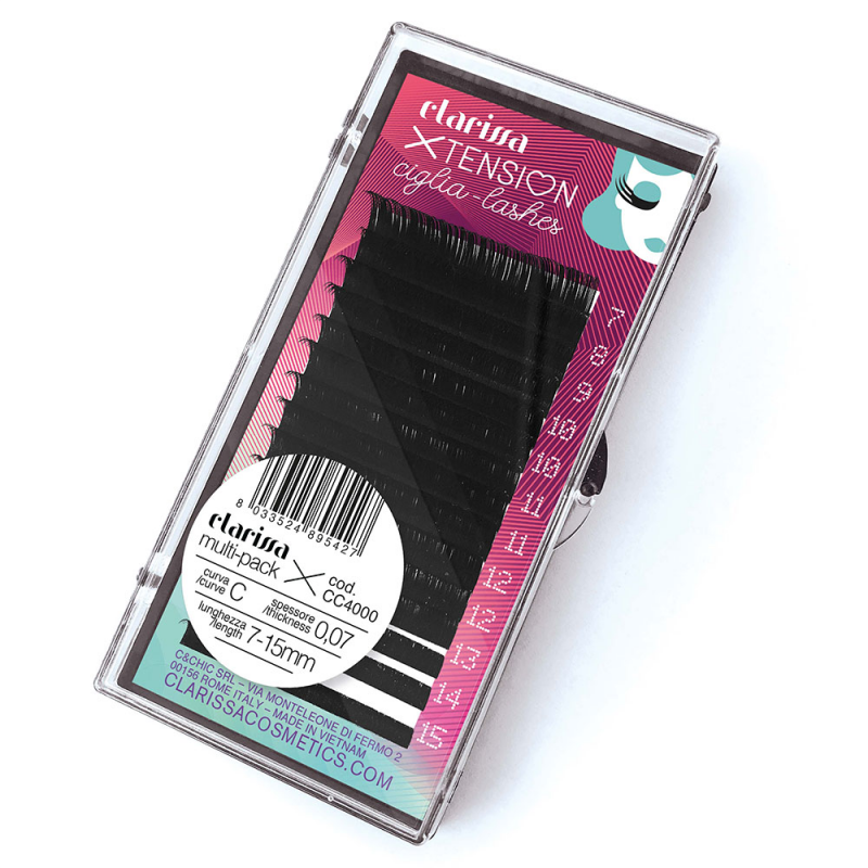 Extension ciglia "one by one" multipack, curva c, lunghezza 7-15 mm, spessore 0,07. confezione da 12 linee