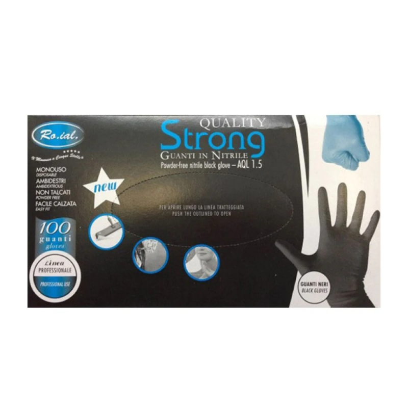 Roial guanti in nitrile black strong, taglia M - 100 pezzi