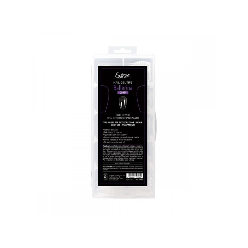 Estrosa nail gel tips forma ballerina corta 12 misure - 240 pezzi