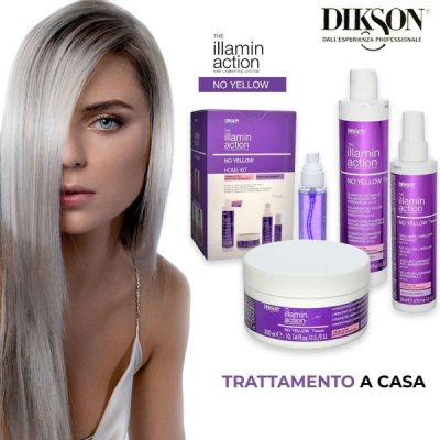 Dikson The Illaminaction - No Yellow perfetto per ottenere capelli sani e corposi dai riflessi biondi freddi sublimi.