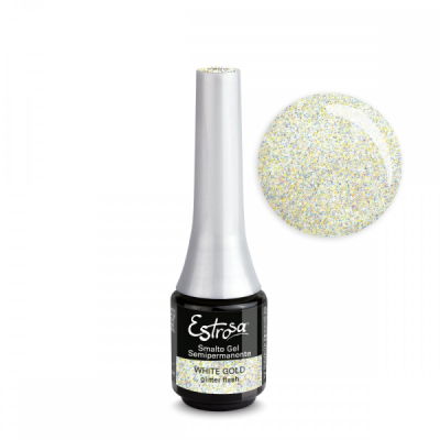 Estrosa smalto semipermanente Glitter Flash - White Gold 7 Ml 
 Glitter luminoso - colore bianco dorato