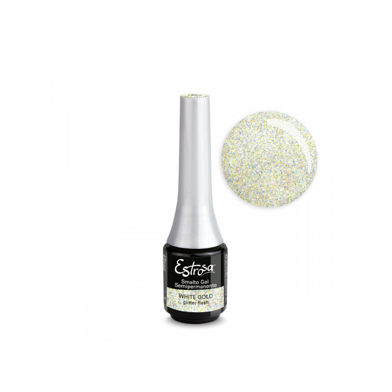 Estrosa smalto semipermanente Glitter Flash - White Gold 7 Ml 
 Glitter luminoso - colore bianco dorato