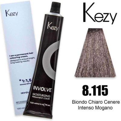 Kezy colorazione permanente in crema 8.115 - Biondo Chiaro Cenere Intenso Mogano 100 ml