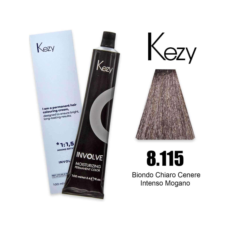 Kezy colorazione permanente in crema 8.115 - Biondo Chiaro Cenere Intenso Mogano 100 ml