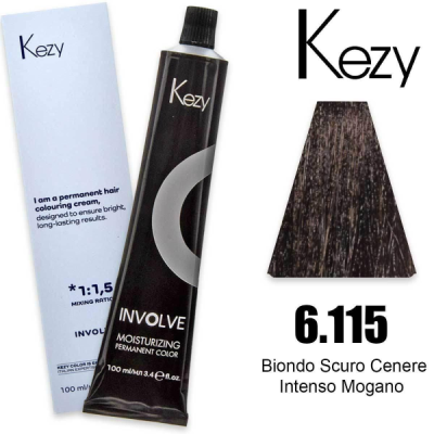 Kezy colorazione permanente in crema 6.115 - Biondo Scuro Cenere Intenso Mogano 100 ml