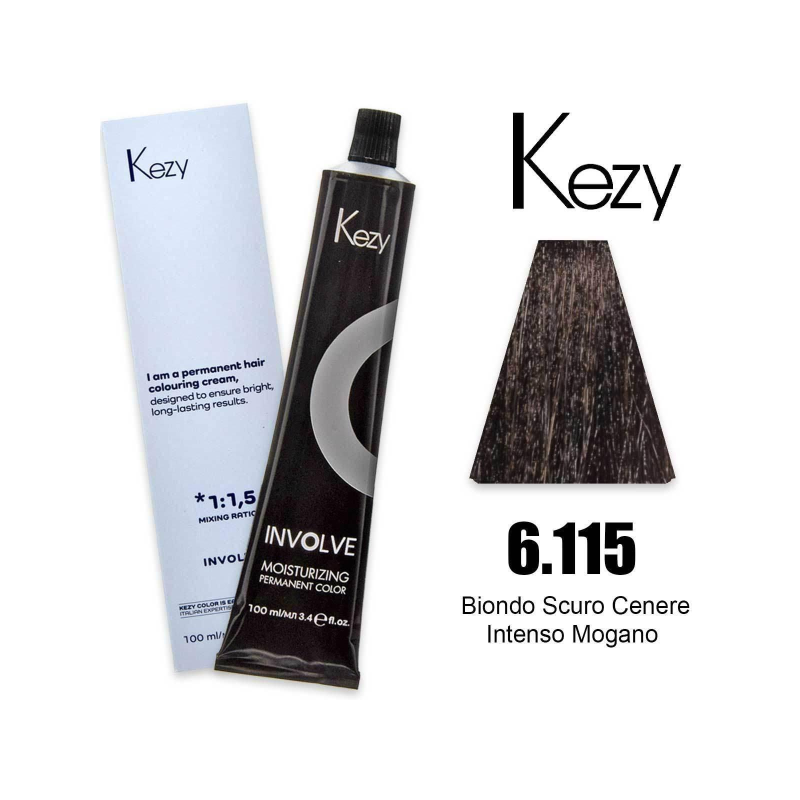 Kezy colorazione permanente in crema 6.115 - Biondo Scuro Cenere Intenso Mogano 100 ml